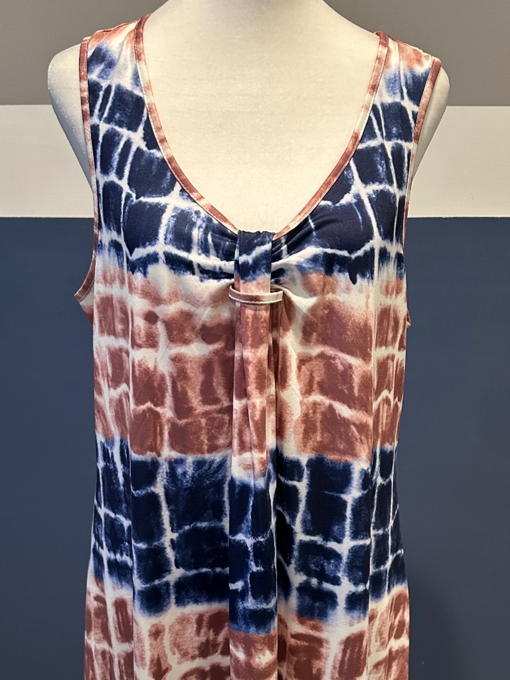 SHEIN Curve Women's 0XL Navy and Brown Tie Dye Sleeveless Summer Dress